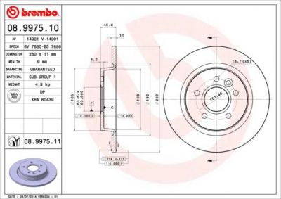 Brembo 08.9975.10 тормозной диск на FORD C-MAX (DM2)