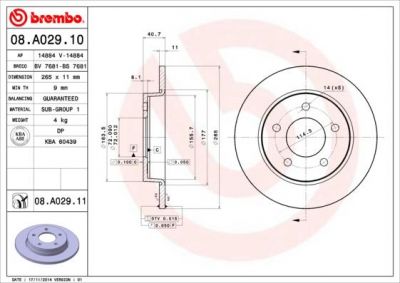 Brembo 08.A029.11 тормозной диск на MAZDA 3 (BL)