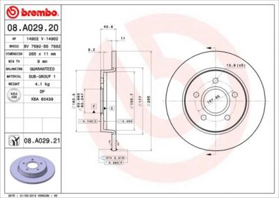 BREMBO Диски тормозные задн. FORD Focus II 04- C-Max 07- => 08.A029.21 (1320347, 08.A029.20)