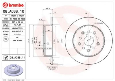 Brembo 08.A038.11 тормозной диск на LEXUS SC (UZZ40_)