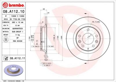 BREMBO Диск тормозной зад MAZDA 6 02-> крашенные (вместо 08.A112.10) (GF3Y26251, 08.A112.11)