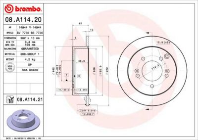 Brembo 08.A114.21 тормозной диск на KIA SPORTAGE (JE_, KM_)