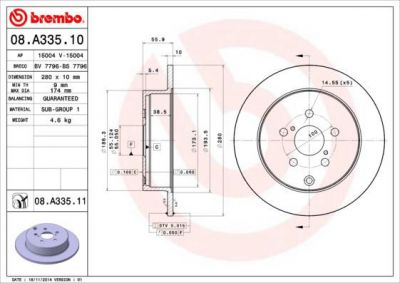 BREMBO Диск тормозной Toyota AVENSIS (T25_) 1.6 VVT-i (08.A335.10)