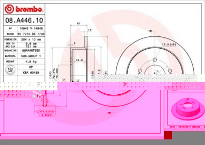 BREMBO Диск тормозной задний HYUNDAI TUCSON 06- SANTA FE Kia Sportage II 01-> 284X10mm (58411-3A300, 08.A446.10)