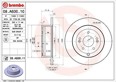 BREMBO Диск тормозной не вент. задний HYUNDAI SANTA F (584112B000, 08.A600.10)