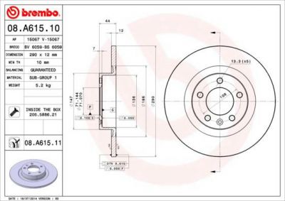 Brembo 08.A615.10 тормозной диск на PEUGEOT 508