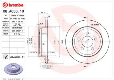Brembo 08.A636.11 тормозной диск на JEEP CHEROKEE (KJ)