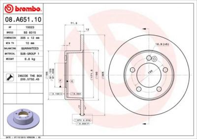 BREMBO 08.A651.10 диск тормозной задний! Opel Movano 2.3CDTI 10> (08.A651.10)