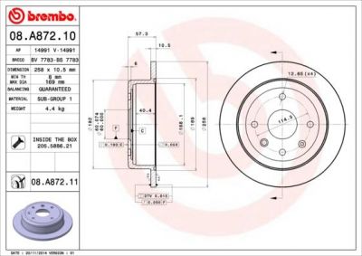 BREMBO Диск тормозной не вент. задний CHEVROLET Lacetti ( 3.05->) R (96549630, 08.A872.10)