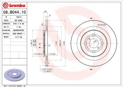Brembo 08.B044.10 тормозной диск на TOYOTA YARIS (NHP13_, NSP13_, NCP13_, KSP13_, NLP13_)