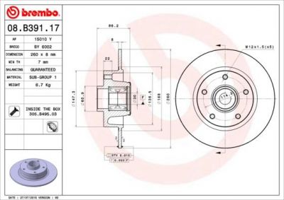 BREMBO Диск тормозной Renault GRAND SCENIC III (JZ0/1_) 1.5 dCi (08.B391.17)