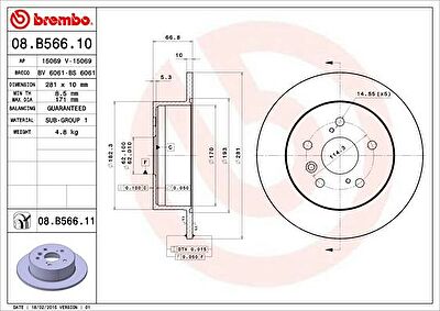 Brembo 08.B566.11 тормозной диск на TOYOTA CAMRY седан (_XV4_)