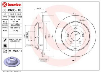 BREMBO Диск тормозной задний Hyundai Santa Fe 10- (08.B605.10)