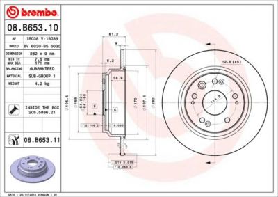 Brembo 08.B653.11 тормозной диск на HONDA ACCORD VII Tourer (CM)