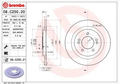 Brembo 08.C250.20 тормозной диск на HYUNDAI i40 CW (VF)