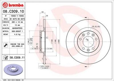 Brembo 08.C309.11 тормозной диск на CITROEN C4 Picasso II