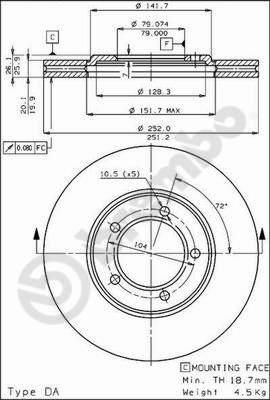 Brembo 09.3021.10 тормозной диск на TOYOTA HIACE I Wagon (LH1_, RH1_, LH3_, RH3_, LH2_, RH2_)