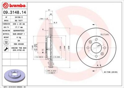 BREMBO Диск тормозной NISSAN KUBISTAR/RENAULT CLIO 91-/KANGOO 97-/MEGANE 96-99 передний (561336J, 09.3148.14)