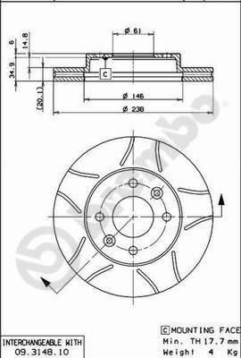 Brembo 09.3148.75 тормозной диск на RENAULT CLIO II (BB0/1/2_, CB0/1/2_)