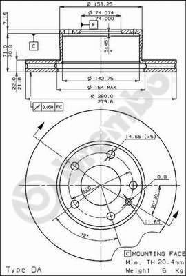 BREMBO Диск тормозной вент. передний 7 (E23) (05/77-08/86) F (34111116940, 09.3949.10)