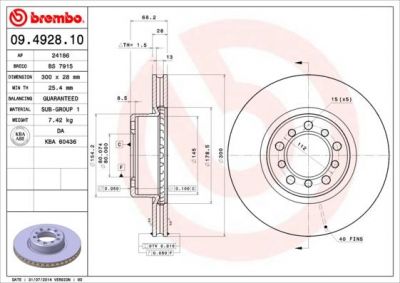 Brembo 09.4928.10 тормозной диск на MERCEDES-BENZ S-CLASS (W126)