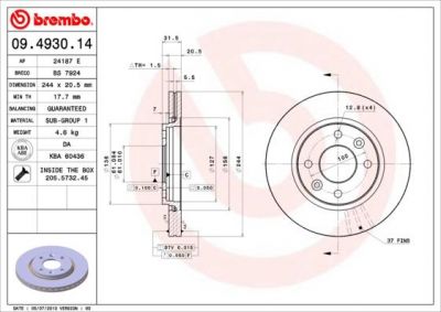 Brembo 09.4930.14 тормозной диск на RENAULT 21 (B48_)