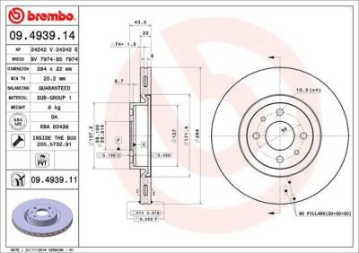 Brembo 09.4939.11 тормозной диск на FIAT STILO (192)