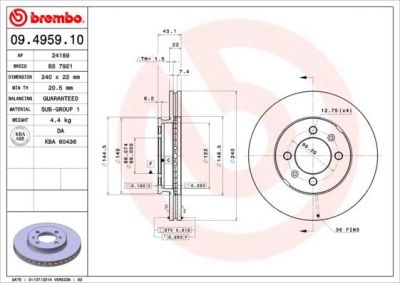 Brembo 09.4959.10 тормозной диск на AUSTIN MAESTRO (XC)