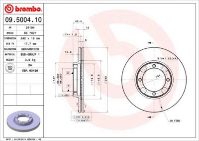 BREMBO Диск тормозной HYUNDAI Accent 1.3i 12V (X-3) (94-99) F (561521J, 09.5004.10)