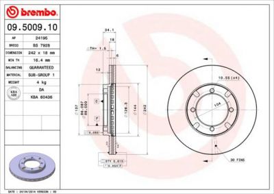 Brembo 09.5009.10 тормозной диск на MITSUBISHI LANCER IV (C6_A, C7_A)
