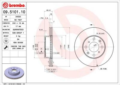 Brembo 09.5101.10 тормозной диск на HONDA ACCORD III (CA)