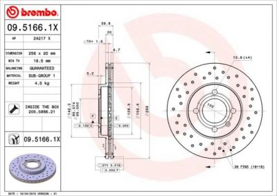 BREMBO Диск тормозной перед SEAT: AROSA 00-04, CORDOBA 93-99, CORDOBA Vario 97-, CORDOBA хечбэк 99-02, IBIZA II 93-99, IBIZA III 99-02, IBIZA IV 02-, INCA 95-, TOLEDO I 91- (09.5166.1X)