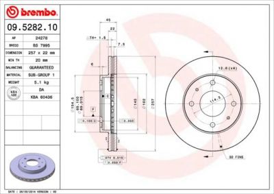 BREMBO Диск тормозной HYUNDAI Sonata all models (89-93) F (5171233010, 09.5282.10)