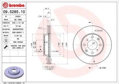 BREMBO Диск тормозной HONDA CIVIC 1.3-1.6 91-01 передний D=240мм. (45251-SR3-A10, 09.5285.10)