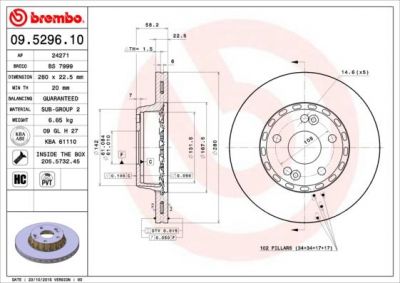 Brembo 09.5296.10 тормозной диск на RENAULT 25 (B29_)