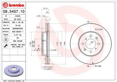 BREMBO Диск тормозной ROVER 214 (XW) 1.4/i (90-96) F (44400SK3E10, 09.5457.10)