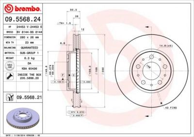 BREMBO Диск тормозной VOLVO 850 91-96/940 90-98/S70/V70 96-00 передний D=290мм. крашенные (вместо 09.5568.24) (561866J, 09.5568.21)