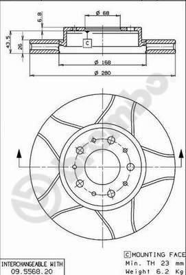 BREMBO Диск торм.пер. вент. 850/S70/V70 2717882 (561866J, 09.5568.76)