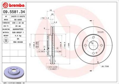 BREMBO Диск тормозной MAZDA 323 1.5-1.8 89-98/DEMIO 98- передний (BR703325X, 09.5581.34)