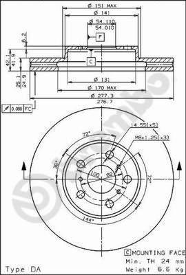 Brembo 09.5622.10 тормозной диск на TOYOTA CAMRY (_V2_)