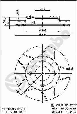 BREMBO Диск тормозной MITSUBISHI GALANT 88>04/CARISMA 95>06/VOLVO S40 95>04 перед.вент. (561926, 09.5640.75)