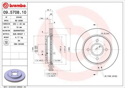 BREMBO Диск торм. Задний Ford MONDEO 94-00 253x20mm (1025911, 09.5708.10)