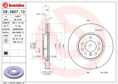 Brembo 09.5807.10 тормозной диск на SAAB 900 II купе