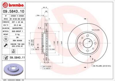 Brembo 09.5843.11 тормозной диск на PEUGEOT BIPPER Tepee