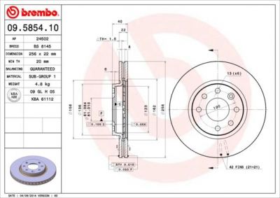 BREMBO Диск тормозной вент. передний VOLVO 480 E (04/86-07/96) F (3455719, 09.5854.10)
