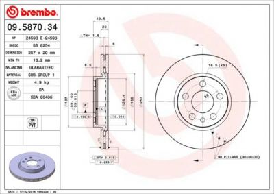Brembo 09.5870.34 тормозной диск на PEUGEOT EXPERT фургон (222)