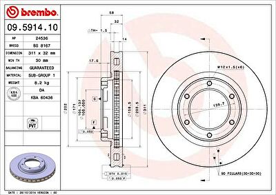 BREMBO Диск торм пер вент LAND CRUISER 80 93- (09.5914.10, 09.5914.10)