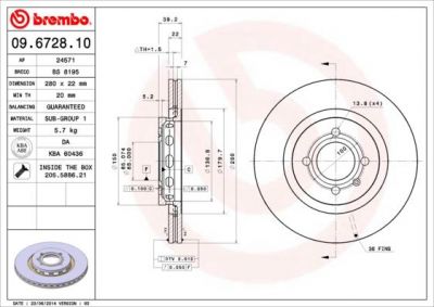 BREMBO Диск торм.пер. вент. Golf , Passat 1,8 83-97 535615301 (561608J, 09.6728.10)