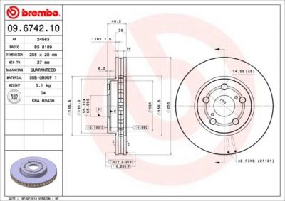 BREMBO Диск тормозной TOYOTA CARINA E 1.6-2.0 95-97 передний (562077, 09.6742.10)