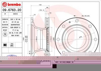 Brembo 09.6763.20 тормозной диск на IVECO EuroCargo